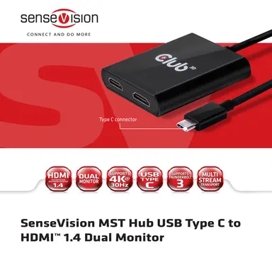 Club 3D B.V USB C - Dual HDMI 1.4 Display MST Hub, image 6