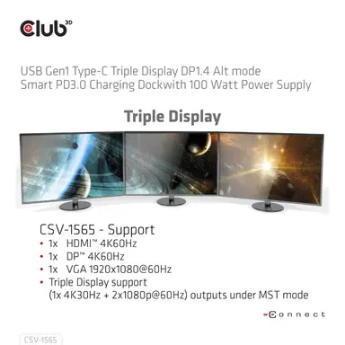 Club 3D B.V Usbc Tripledisplay DP1.4 100W PD3.0 Dock, image 7