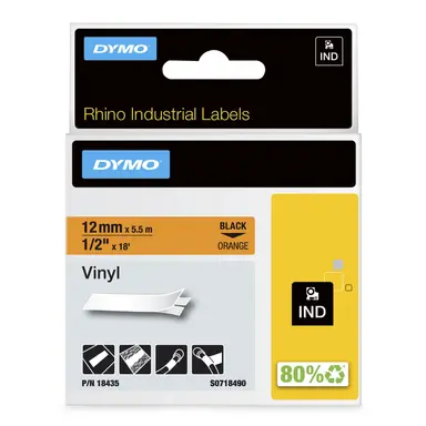 Dymo Rhino 1/2IN X 81 ft, Orange Vinyl Labeling Tape