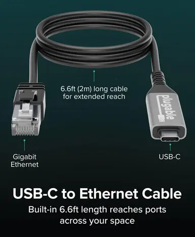 Plugable Technologies Plugable USB C to Ethernet Cable - Directly Connected LAN Gigabit Network Adapte, image 7
