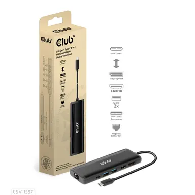 Club 3D B.V USB Gen 1 Type-C 8-IN-1 Mst Dual 4K60HZ Display Travel Dock with HDMI 8K30HZ(HDR