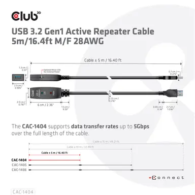 Club 3D B.V USB-a Active Repeater Cable 5M/16.40FT, image 8