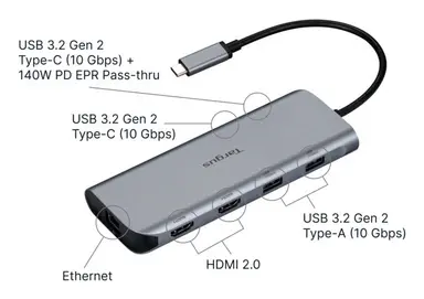 Targus USB-C Alt. Mode Dual HDMI 4K Mobile Dock with 140W Epr Pass-Thru Silver, image 7