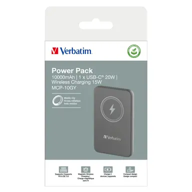 Verbatim Americas Charge N Go Magnetic Wireless Power Bank 10000 Mah - Gray, image 8