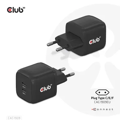 Club 3D B.V Travel Charger PPS 45W Gan Technology, Dual Port USB Type-C, Power DELIVERY(PD)