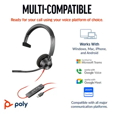 HP Poly Blackwire 3310 Monaural USB-C Headset +USB-C/A Adapter, image 6