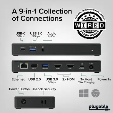 Plugable Technologies Plugable USB C Docking Station Dual Monitor 2 HDMI Ports, Power Delivery Dock DU, image 3