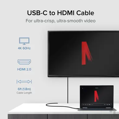 Plugable Technologies USB C to HDMI Adapter Cable - Connect USB-C or Thunderbolt 3 Laptops to HDMI Dis, image 6