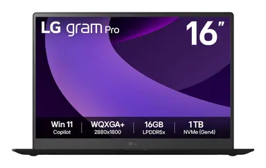 LG Electronics USA 16 in LG Gram Pro Notebook, Window 11 Pro, Core Ultra 7, 32GB DDR, 1TB SSD, Face