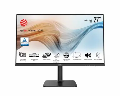 MSI Computer Matte Black 27INCH Ips 2560 X 1440 (QHD) Non-Glare with Narro