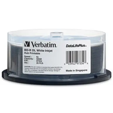 Verbatim Americas BD-R DL 50GB 8X, White Label, DATALIFE+, White Inkjet Hub Printable, 25PK Spindl, image 4