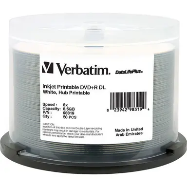 Verbatim Americas DVD+R DL 8.5GB 8X Inkjet Printable 50PK, image 4