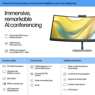HP Sbuy S5 Pro 534PM 34 in WQHD USB-C Conferencing Monitor, image 6