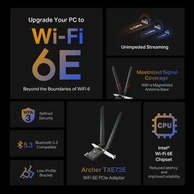 Omada Networks BY TP Link AXE5400 Tri-Band Wi-Fi 6E Bluetooth Pci Express Adapter SPEED: 2402 Mbps AT 6 GH, image 4