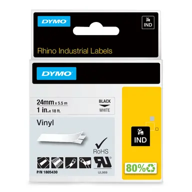 Dymo Rhino 1 in White VINYL-24MM - This Item Is Suitable for Use in Rhinopro 6000