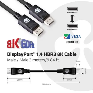 Club 3D B.V DP1.4 to DP1.4 HBR3 Cable M/M 3M/9,84FT, image 7