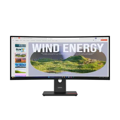 Lenovo T34WD-40, 34 Inch WQHD Curved Docking Monitor with LTS Stand with Phone Slot, up