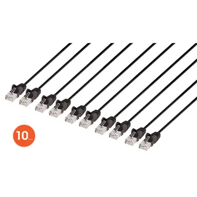 Intellinet Cat6 U/UTP Slim Network Patch Cable, 1 FT., Black, 10-Pack, image 6