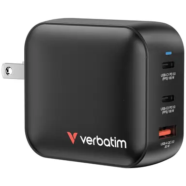 Verbatim Americas Mini Gan Charger 100W 3-Port US Plug with EU and UK Adaptors, image 6