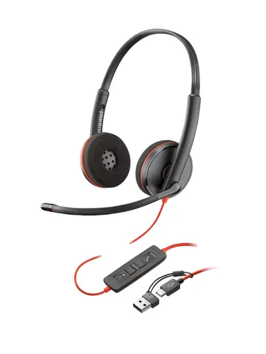 HP Poly Blackwire 3210 Black Headset +USB-C/A Adapter TAA (Bulk) US