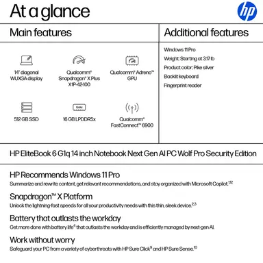 HP New HP EliteBook 6 G1Q14AI X1P4210 14 16GB/512 PC QC SD Qualcomm X1P4210, 14 Wux, image 8