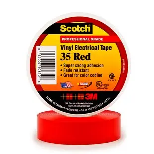 3M Display Materials and Syste Scotch Vinyl Color Coding Electrical Tape 35, 3/4 in X 66 FT, Red, 10 Rolls/Cart