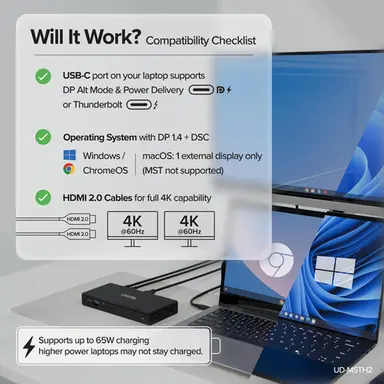 Plugable Technologies Plugable USB C Docking Station Dual Monitor 2 HDMI Ports, Power Delivery Dock DU, image 6