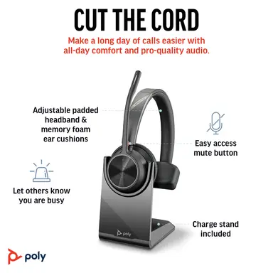 HP Poly Voyager 4310 UC Monaural Headset +BT700 USB-a Adapter +CHARGING Stand, image 8