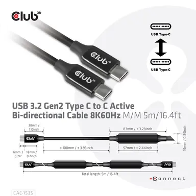 Club 3D B.V USB-C to USB-C Bi-Directional Active Cable with A Re-Timer Chipset for Enhancing, image 8
