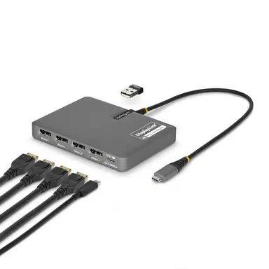 StarTech.com USB-C to Quad-Monitor Workstation Adapter, 4K 60HZ DisplayPort, 140W PD Passthro