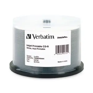 Verbatim Americas 50PK CD-R 80MIN 700MB 52X WH IJ Port Hub