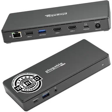 Plugable Technologies Plugable USB C Docking Station Dual Monitor 2 HDMI Ports, Power Delivery Dock DU