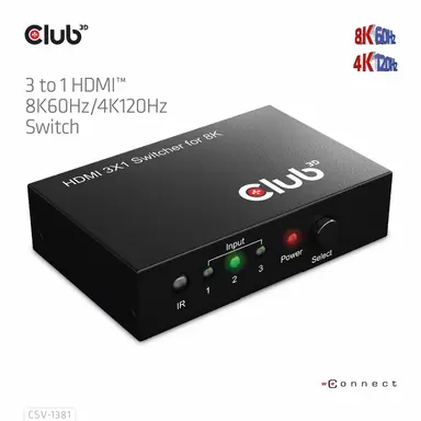 Club 3D B.V 3 to 1 HDMI 8K60HZ/4K 120HZ Switch, image 6