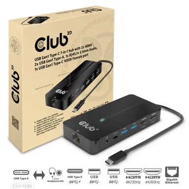 Club 3D B.V USB-C 7-IN-1 Hub with 2X HDMI 2X Usb-A 1X RJ45 1X 3.5MM Audio 1X US, image 6