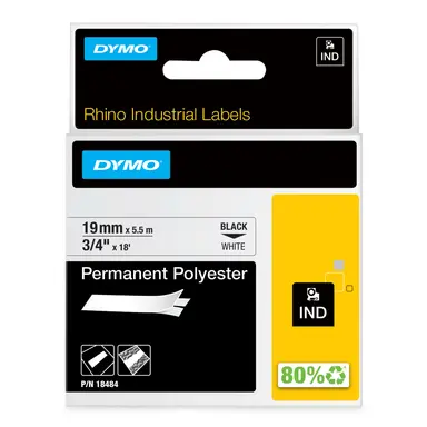 Dymo Rhino 3/4IN X 18 ft, White Permanent Poly Labels - Direct Thermal - Compatibility