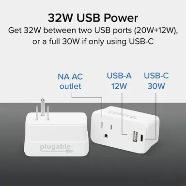 Plugable Technologies Plugable Wall Outlet Extender with 1X USB-C and 1X USB, 32W USB C Charger Block, image 6