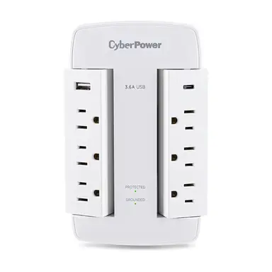 CyberPower Systems (USA) Swivel, 120V, 2 USB 3.6A Type a & C, 900J $75K Ceg, Wall Tap, White