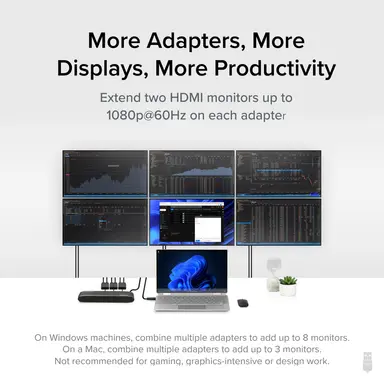 Plugable Technologies Plugable Dual Monitor Adapter M1/M2/M3/M4 Macos Systems, Windows, Chromeos - Thund, image 6