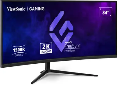 ViewSonic 34 in 21:9 Curved 1440P 1MS 180HZ Gaming Monitor with Freesync Premium.