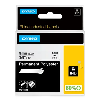 Dymo Rhino 3/8 White Permanent Poly Labels - Direct Thermal - Compatibility Dymo Rhin