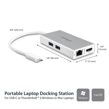 StarTech.com USB-C Travel Dock W/ 4K 30HZ HDMI Video Display, 2X USB-a 3.0, Gbe, 60W PD Pass, image 6