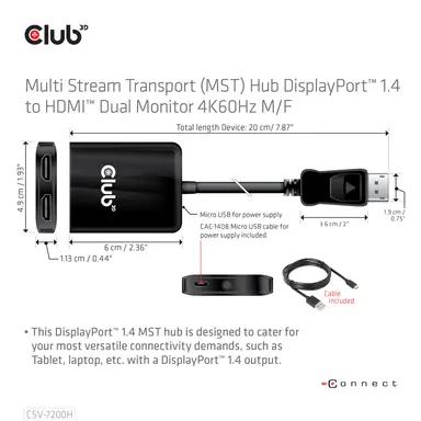Club 3D B.V Club 3D Multi Stream Transport (MST) Hub DISPLAYPORT1.4 to Dual HDMI 4, image 7