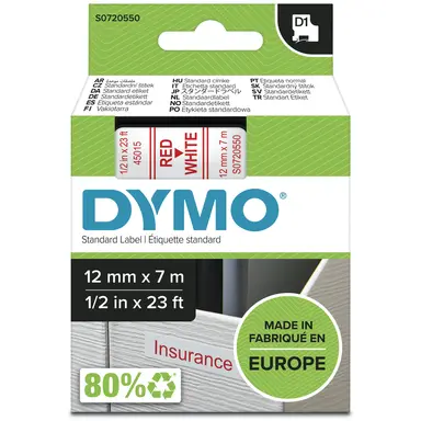 Dymo Labelmanager D1 Tape 12MMX7M 1/2X23 RD/WH