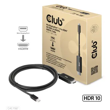 Club 3D B.V CLUB3D Minidp 1.4 to HDMI CABLE. 4K120HZ OR 8K60HZ SUPPORT. Supports
