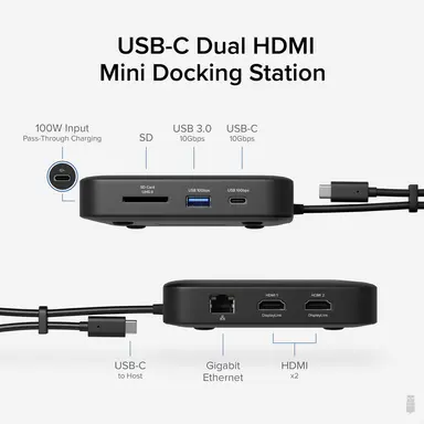 Plugable Technologies Plugable 7-in-1 USB-C Displaylink Dock Dual 4K 60HZ HDMI, USB-C & USB-a, image 6