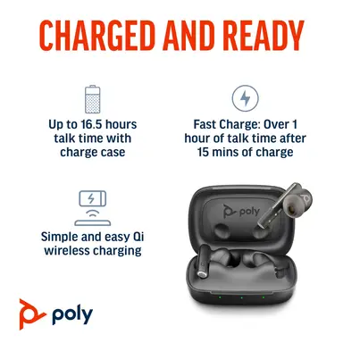 HP Poly Voyager Free 60+ UC M Carbon Black Earbuds +BT700 USB-C Adapter +TOUCHSCREE, image 6