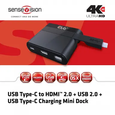 Club 3D B.V Sensevision USB 3.0-C to HDMI 2.0 And USB 2.0 Mini Dock IS A Compact Adapter for, image 6
