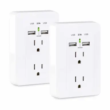 Cyberpower Systems (USA) 2-PACK 2-OUTLET Wall-Tap with 2 USB Charging Ports 2.1A (SHARED) White, image 4