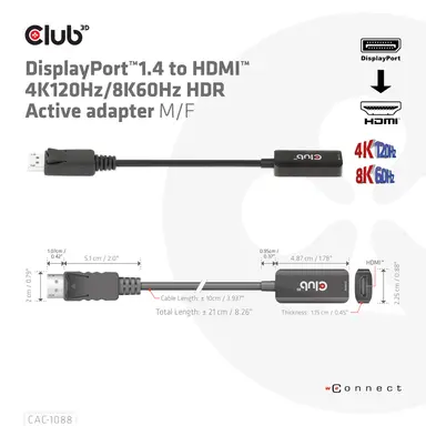 Club 3D B.V DP1.4 to HDMI 4K120HZ/8K60HZ Adapter, image 7