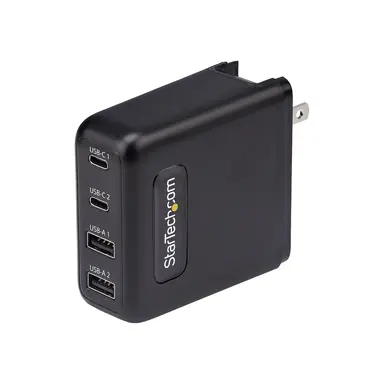 StarTech.com 100W USB-C Wall Charger, 2X USB-C/2X USB-a, Quick Charging Portable Gan Charger